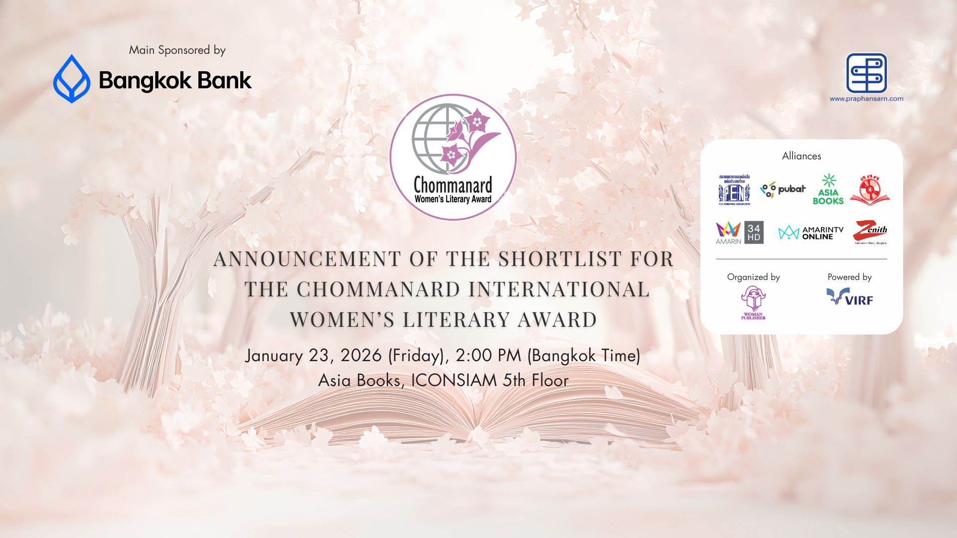 Announcement of the Shortlist for the Chommanard International Women’s Literary Award